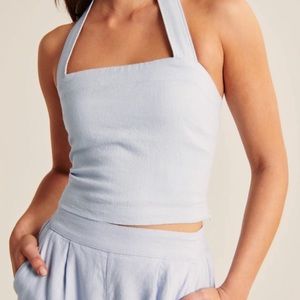 Abercrombie Linen Blend Cropped Halter Tank